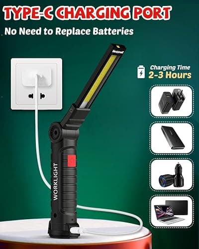 Coquimbo Mens Valentines Day Tool Gifts for Him Boyfriend Husband, Rechargeable LED Work Light BBQ Grill with Magnetic Base Hook, 360° Rotate Mechanic Flashlight Dad Birthday Gifts (2 Pack Black) thumbnail 7