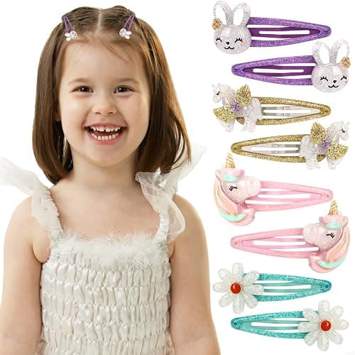Wingchold 16Pcs Girls Unicorn, Butterfly, Flower, Rabbit Hair Clips - Sparkly Rainbow Hair Accessories for Toddlers, Kids, Hair Clips for Party, Birthday Gift Supplies Favors thumbnail 3