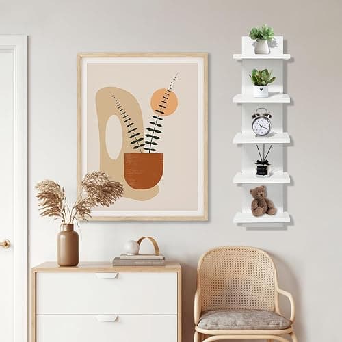 wdbg 5 Tier Shelves for Wall, Decorative Wall Mounted Vertical Shelving Column Decor 30 Inch H Mounted Floating Storage Organizer Natural Finish Wall Shelf for Living Room, Bedroom, Bathroom thumbnail 5