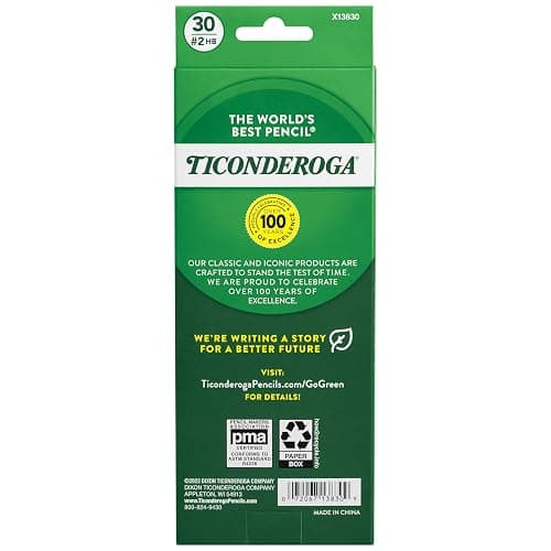 Ticonderoga Wood-Cased Pencils, Pre-Sharpened, #2 HB Soft, Yellow, 30 Count thumbnail 2