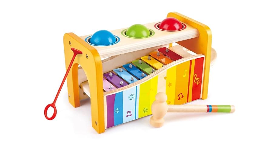 Hape Pound & Tap Bench with Slide Out Xylophone - Award Winning Durable Wooden Musical Pounding Toy for Toddlers - Image 1