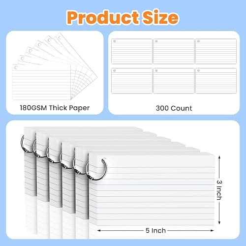 300 Count White Index Cards 3x5 Inch with Ring, Heavy Weight Flash Cards, Note Taking Supplies, Portable Note Cards, Study Flashcards for Students & Teachers, Office Home School Study Supplies thumbnail 2