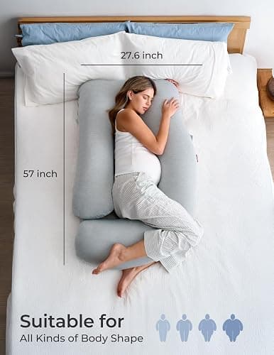 Momcozy Pregnancy Pillows with Cooling Cover, U-Shaped Full Body Maternity Pillow for Side Sleepers 57 Inch - Support for Back, Hip, Belly, Legs for Pregnant Women thumbnail 8