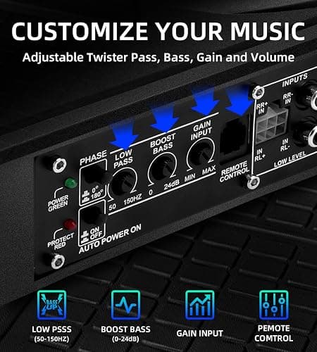 WDiYA Upgraded 10" 1200W Slim Under Seat Powered Car Subwoofer with Built-in Amplifier - Low Profile Bass Sub for Car & Truck Audio - Includes Wiring Kit & LED Ambient Lights thumbnail 5
