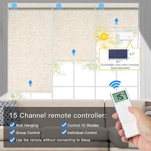 Tokblind Motorized Blackout Roller Shade Fabric Covered Valance and Bottom Rod, Remote Control Electric Window Blind Compatible with Alexa Google via Hub, Custom Size (Texture Beige - Wrapped Fabric) thumbnail 3