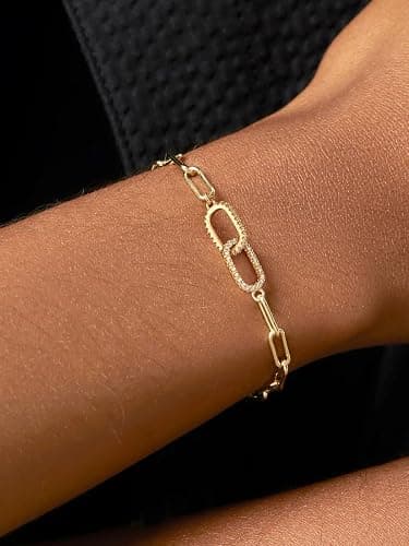 Moodear Dainty Gold Charm Bracelets for Women - Trendy Non Tarnish 14k Gold Plated Charms Bracelet Adjustable Chain Waterproof Jewelry - Paperclip Bracelet Gold thumbnail 3
