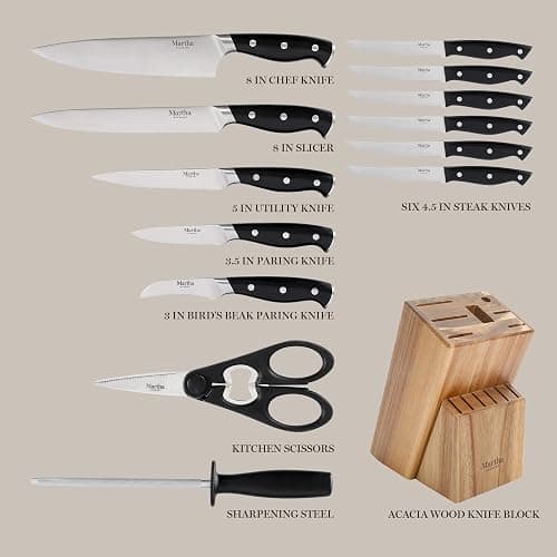 Martha Stewart Greeley 14 pc Triple- Riveted Cutlery Knife Acacia Wood Block Set w/Comfort Grip Handles- Black thumbnail 4