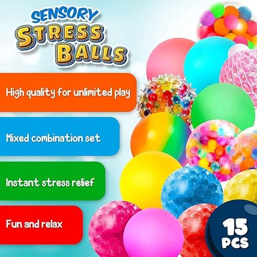 Hapitoys Sensory Stress Balls Fidget Toys for Kids and Adults - Sensory Squishy Balls Set, Anxiety Relief Calming Tool - Fidget Stress Toys for Autism & ADD/ADHD - 15 Pack thumbnail 2