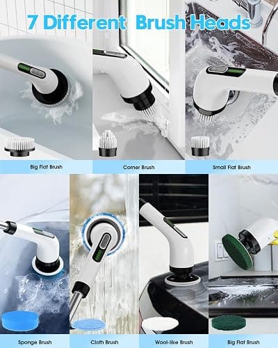 Highyes Electric Spin Scrubber for Cleaning Bathroom: Cordless Power Shower Scrubber - Electric Cleaning Brush for Tile Tub thumbnail 5