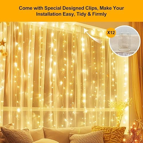 HOLITS 2 Pack Fairy Curtain Lights Upgraded Tangle-Free Warm White USB Plug in 8 Modes String Hanging Lights with Remote for Christmas, Bedroom, Indoor, Outdoor, Weddings, Party (10 FTx10 FT) thumbnail 8