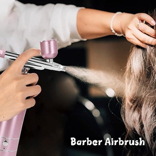 Airbrush Kit Air Brush Kit With Air Compressor Nail Charms Wireless Air Brush for Barber, Nail Art,Makeup, Model Painting (Pink) thumbnail 7