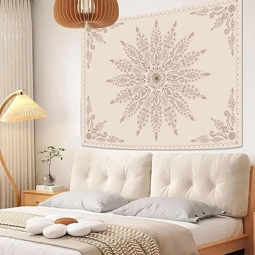 Fowocu Boho Floral Mandala Tapestry for Bedroom Aesthetic Bohemian Flower Wall Tapestry Beige Hippie Indian Small Tapestries Wall Hanging for Living Room Dorm Decor 40 x 30 Inch thumbnail 2
