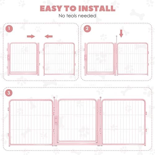 Freepet Pink Dog Playpen for Small Dogs & Puppies - 24 Inch Metal Pet Fence Indoor Outdoor with Door, Foldable Exercise Pen, Portable Rabbit Enclosure for Camping, RV, Yard (8 Panels) thumbnail 7