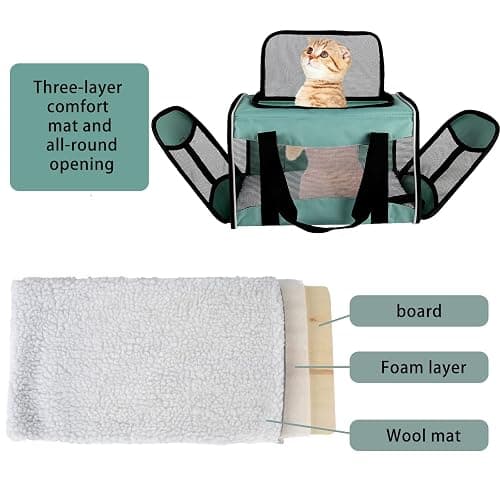 Cat Carrying Case Pet Dog Carrier Soft-Sided Cat Bag Airline Approved, Pet Travel Carrier Up to 15 Lbs, Collapsible Cats Carrier Dog Carrier for Medium Small Cats Dogs(17x11x11 Green) thumbnail 2