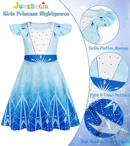 4-5T Girls Nightgowns Princess Sleepwear 2-Pack Nightdress Flutter Sleeves Pajamas Nighties Dress for Toddler Kids 1-10Y thumbnail 4