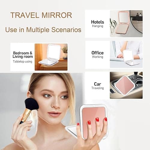 CYHTSHFZ Small Compact Mirror for Purse,5X/1X Travel Magnifying Mirror for Women, Makeup Mirror for Girls, Portable Ultra Slim Pocket Mirror（Pink） thumbnail 4