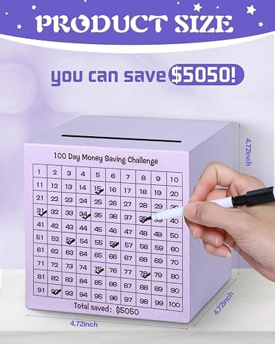 Money Saving Box, Unbreakable Piggy Bank for Adults Save $5,050 Metal Savings Box, 100 Day Money Saving Challenge Stainless Steel Box Must Break to Open 4.72 Inch (Purple) thumbnail 2