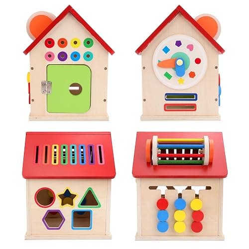 Wooden Shape Sorter Activity Cube, Montessori Toy for Toddlers 3+ Years Old | Multi-Functional Busy House Baby Color Sorting Educational Learning Toy, Birthday Gifts for Boys Girls thumbnail 5