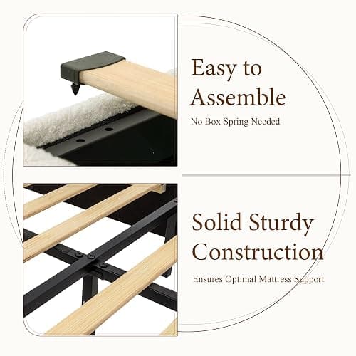Yechen Cloud Full Size Bed Frame with Adjustable Headboard, Boucle Upholstered Bed Frame with LED Light, 4 Storage Drawers, Soft Curved Corners, No Box Spring Needed, Easy Assembly, Beige thumbnail 9