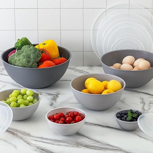 COOK WITH COLOR Plastic Nesting Mixing Bowls Set - 12 Piece includes 6 Prep Bowls and 6 Lids, Microwave Safe (Gray Ombre) thumbnail 3