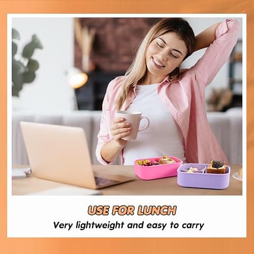 Layhit 4 Pcs Silicone Bento Box for Adults, 27 oz Bento Lunch Container Reusable Food Container for Women Men, Leak Proof Microwave Dishwasher Freezer Safe (3 Compartments,Bright Colors) thumbnail 6