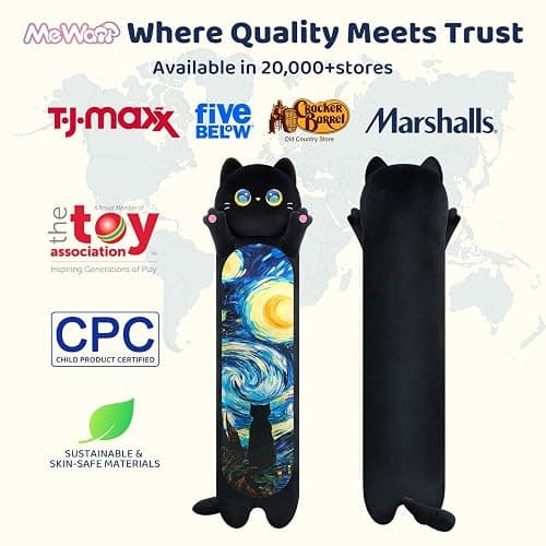 Mewaii Long Cat Plush Body Pillow, Cute Cat Plush Animals Kawaii Soft Plushies, Kitten Plush Pillow Gift for Girls Boys (Blue Starry Cat 53 Inch) thumbnail 3
