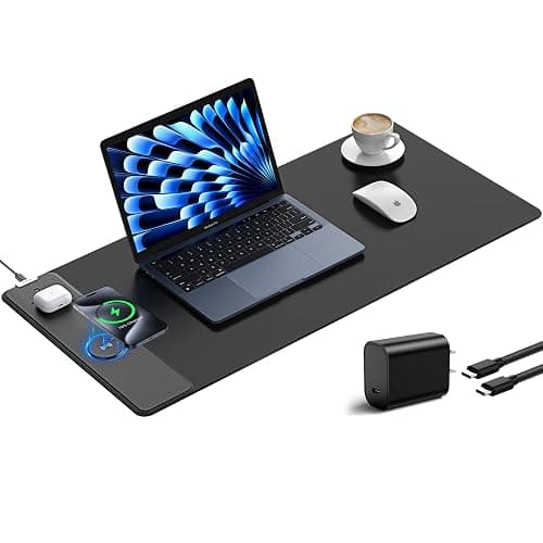 TopMade Wireless Charging Mouse Pad, Gaming Mousepad Home Office Large Desk Pad with Ultra-Smooth Surface, Non-Slip Base, Waterproof Keyboard Mat (Includes 20W PD Power Adapter & 6.56ft Woven Cable) - Image 1