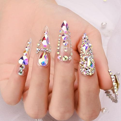 Kaipheiquan Nail Rhinestones Kit, 18 Types of 900 Special-Shaped Diamonds + 3200 Flat-Bottomed Nail Rhinestones, Nail Crystal DIY Crafts Gemstones for Nail, Shoes, Clothes, Jewels thumbnail 5