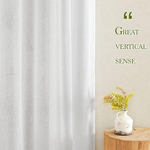 NICETOWN White Linen Sheer 120 inch Curtains for Living Room, Rod Pocket & Back Tab Semi Sheer Window Treatment Privacy with Light Filtering for Farmhouse/Bedroom, W52 x L120, 2 Panels thumbnail 8