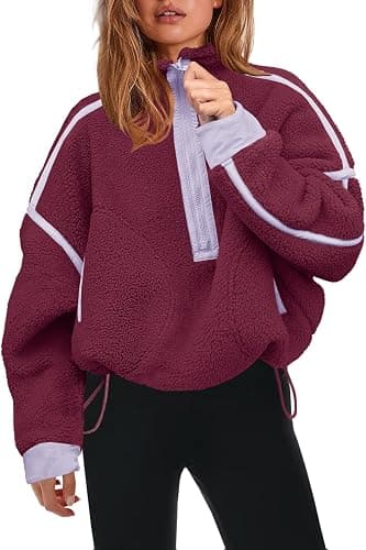 Panadila Womens Half Zip Sherpa Fleece Pullover Soft Oversized Sweatshirt with Pockets Warm Fuzzy Sweater - Image 1