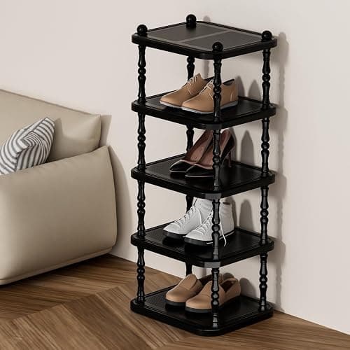 ZNYOPA 5-Tier Vertical Shoe Rack – Space-Saving Tall Narrow Shoe Organizer for Entryway, Closet, Stackable & DIY, Perfect for Small Rooms, Black thumbnail 6