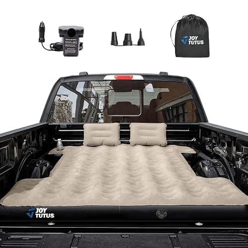 JOYTUTUS Truck Bed Mattress for 5.5-5.8Ft, Full Size Inflatable Mattress Pickup Short Beds for Outdoor Camping, with Carry Bag & Cup Holder & Cavity Design, Camel&Black - Image 1