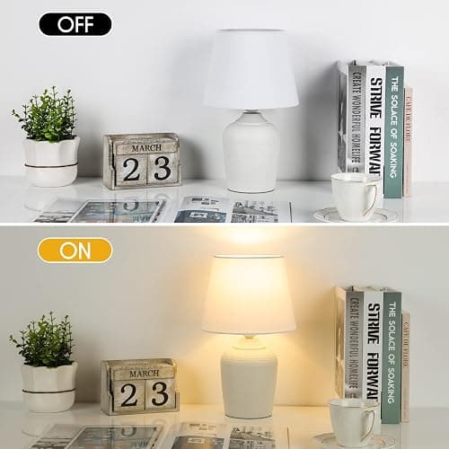 Sucolite Small 11.8" Table Lamps Set of 2, Bedside Nightstand Lamps for Bedroom Kid’s Room, Cute Desk Lamps with Studded Texture Base for Reading Nursery Living Room Office, White thumbnail 4