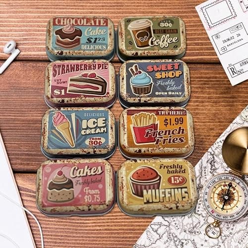 werdecade 8Pcs Mini Flower Tin Trinket Jewelry Organizer Storage Box Decorative Boxes Small Metal Tins with Hinged Lids Portable Box Containers Small Storage Kit (Vintage Dessert) thumbnail 8