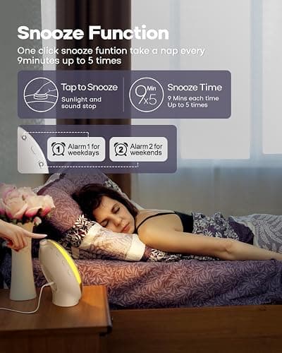 Sunrise Alarm Clock for Heavy Sleepers, Wake Up Light with Sunrise/Sunset Simulation, Dual Alarms & Natural Sounds, Snooze & Sleep Aid, FM Radio, 7 Colors Night Light for Bedroom, Ideal for Gift thumbnail 4