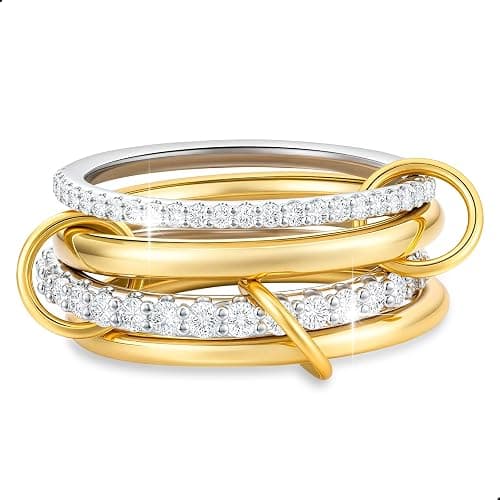 PopTopping 18K Gold Plated Stackable Rings Silver And Gold Stackable Ring Set For Women Cubic Zirconia Stacking Rings For Wedding Engagement Birthday Valentine's Day Mother's Day Gift - Image 1