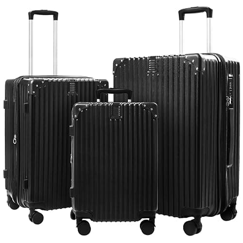 SONSENAI 3-Piece Expandable Luggage Set Suitcase in Classic Black -Double Wheel Stability & Secure TSA Locks(20in24in28in) - Image 1