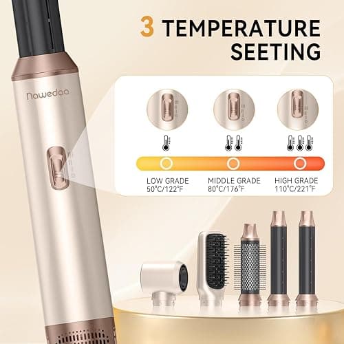 Nawedaa 5-in-1 Hair Dryer Brush Set, Detachable Hot Air Brush with Auto Wrap Curlers, Ionic Blow Dryer Brush for Fast Drying, Volumizing, Straightening & Salon Styling for All Hair Types(Beige) thumbnail 7