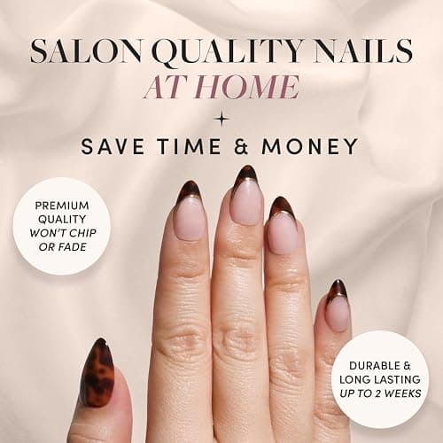 Glamnetic x GLAMZILLA Press On Nails - KILLAZILLA | Short Almond Tortoiseshell Fake Nails with French Tips, Reusable | 15 Sizes - 30 Nail Kit with Glue thumbnail 2