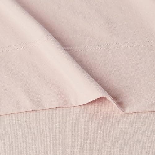 Amazon Basics 4 Piece Breathable 100% Cotton Jersey Knit Bed Sheet Set, Includes Flat and Fitted Sheets, Pillowcase, Queen, Blush thumbnail 4