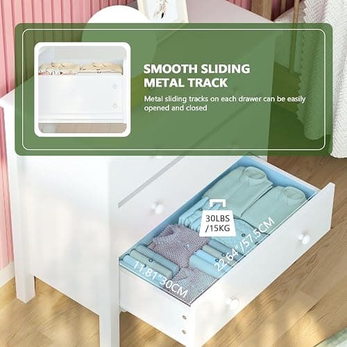 Vikiullf White Nightstand with 3 Drawers, Modern Bedroom Night Stand, Large Bedside Table,27.56 x 13.78 x 26.97 inches thumbnail 5