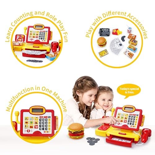 FS Toy Cash Register for Kids, with True Barcode Scanner & Calculator Toys, Pretend Play for Toddlers 3-5, Shopping Playset, Kids Cash Register with Credit Card for Boys and Girls thumbnail 5