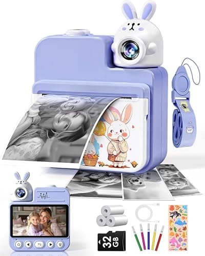 Kids Camera Instant Print Toys, Christmas Birthday Gifts for Girls Boys, 3.0” Autofocus Kids Digital Camera Toddler Camera for 3 4 5 6 7 8 9 10 11 12 Year Old Girl Boy with 32GB TF Card (Purple) - Image 1