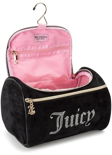 Juicy Couture Black Makeup Bag Cosmetics Organizer Travel Essentials Hanging Duffel Velour Rhinestones thumbnail 6