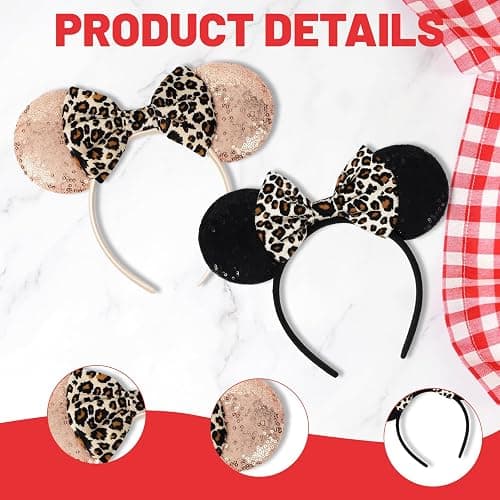 2 Pcs Mouse Ears Headbands, Shiny Bow Glitter Mouse Ears Headband, Mouse Ears Accessories for People Cosplay, Birthday Christmas Theme Parties Photography Props thumbnail 6