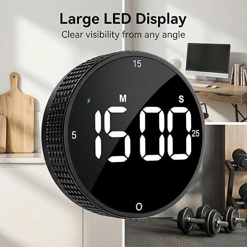 TLTWHS Rechargeable Magnetic Kitchen Timer, LED Countdown/Count-Up Timer, Supports USB-C Charging, with Loud Alarm, 3 Preset Quick Times (5/15/25m), Perfect for Kitchen Cooking, Studying, and Fitness thumbnail 3