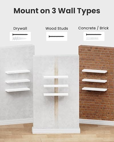 AMADA HOMEFURNISHING Floating Shelves, Wall Shelves for Bathroom/Living Room/Bedroom/Kitchen Decor, White Shelves with Invisible Brackets Set of 3 - AMFS08 | AMADA HOMEFURNISHING, Floating Shelves, Wall Shelves, for Bathroom, for Living Room, for Bedroom thumbnail 5