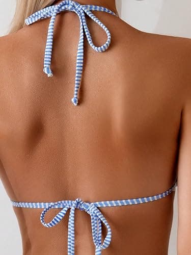 Fanuerg Women's Halter String Triangle Bikini Sets Lace Trim Two Piece Swimsuit Cheeky Swimwear Bathing Suit thumbnail 5