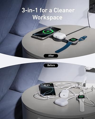 Anker MagSafe Compatible MagGo UFO 3-in-1 Charger, iPhone 17 Wireless Charging Station, 15W Qi2 Certified, Foldable Travel Charging Pad, for iPhone 17/16/15/14, AirPods, Apple Watch (Not a Power Bank) thumbnail 5
