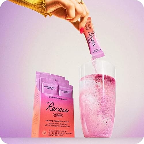 Recess Mood Powder, Calming Magnesium L-Threonate Blend with Passion Flower, L-Theanine, Electrolytes, Magnesium Calm Support Supplement - Gradient Berry Pack of 10 thumbnail 4